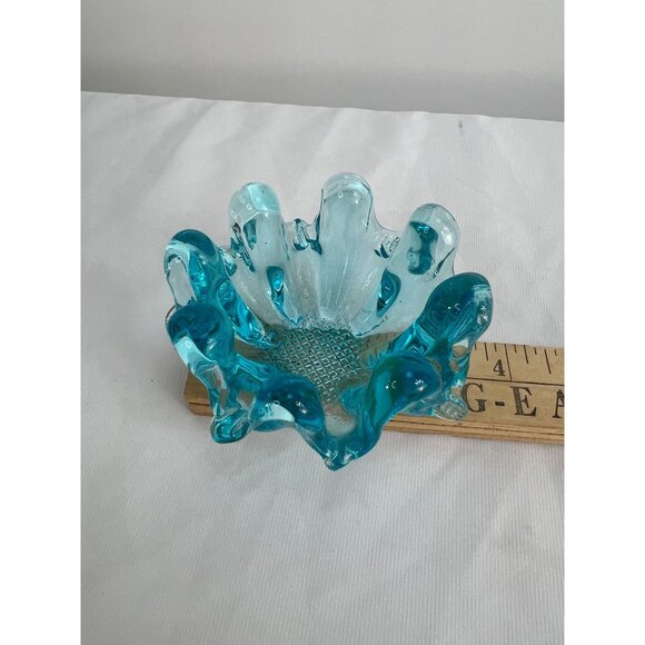 Swung Glass Bowl Aqua Blue Nesting Hand Blown Graduated 8 Finger - Picture 6 of 7